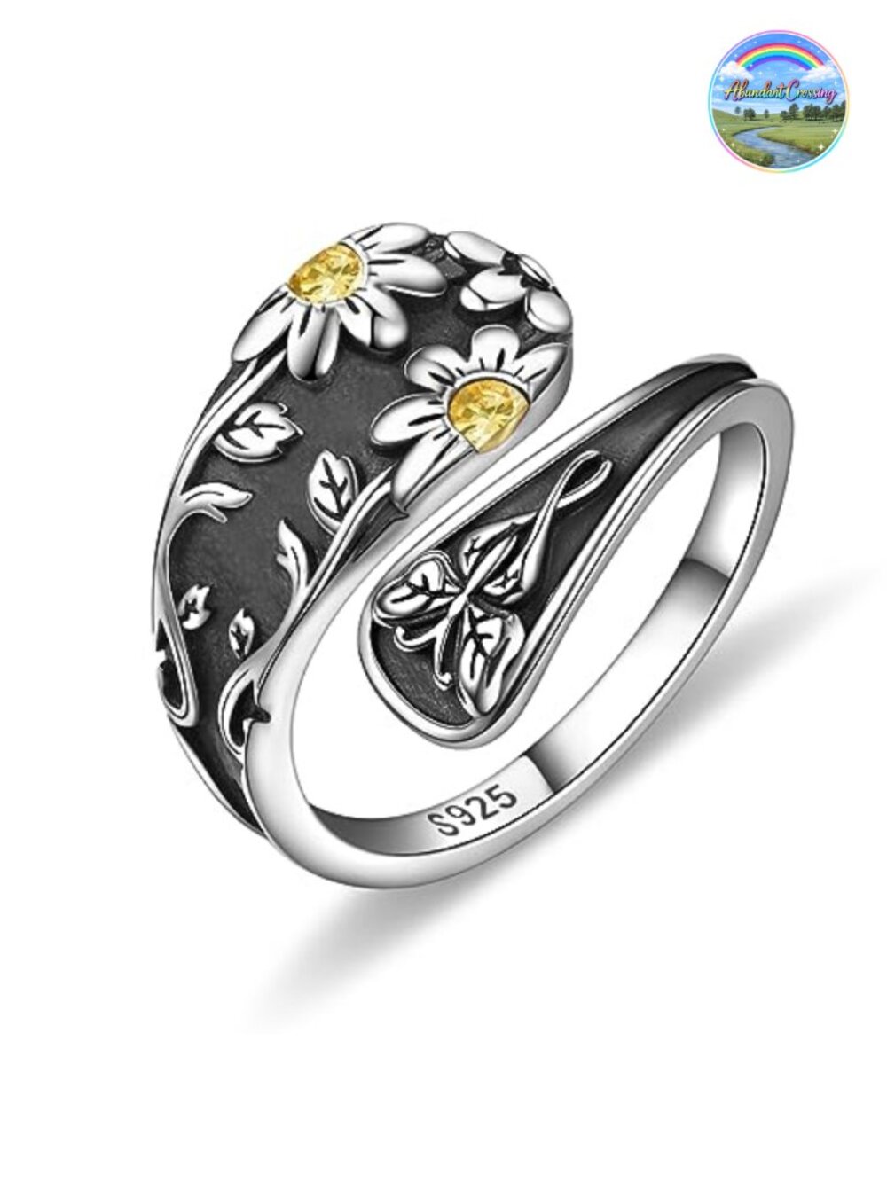 925 Sterling Silver Vintage Spoon Ring Daisy Adjustable Thumb Wrap Ring